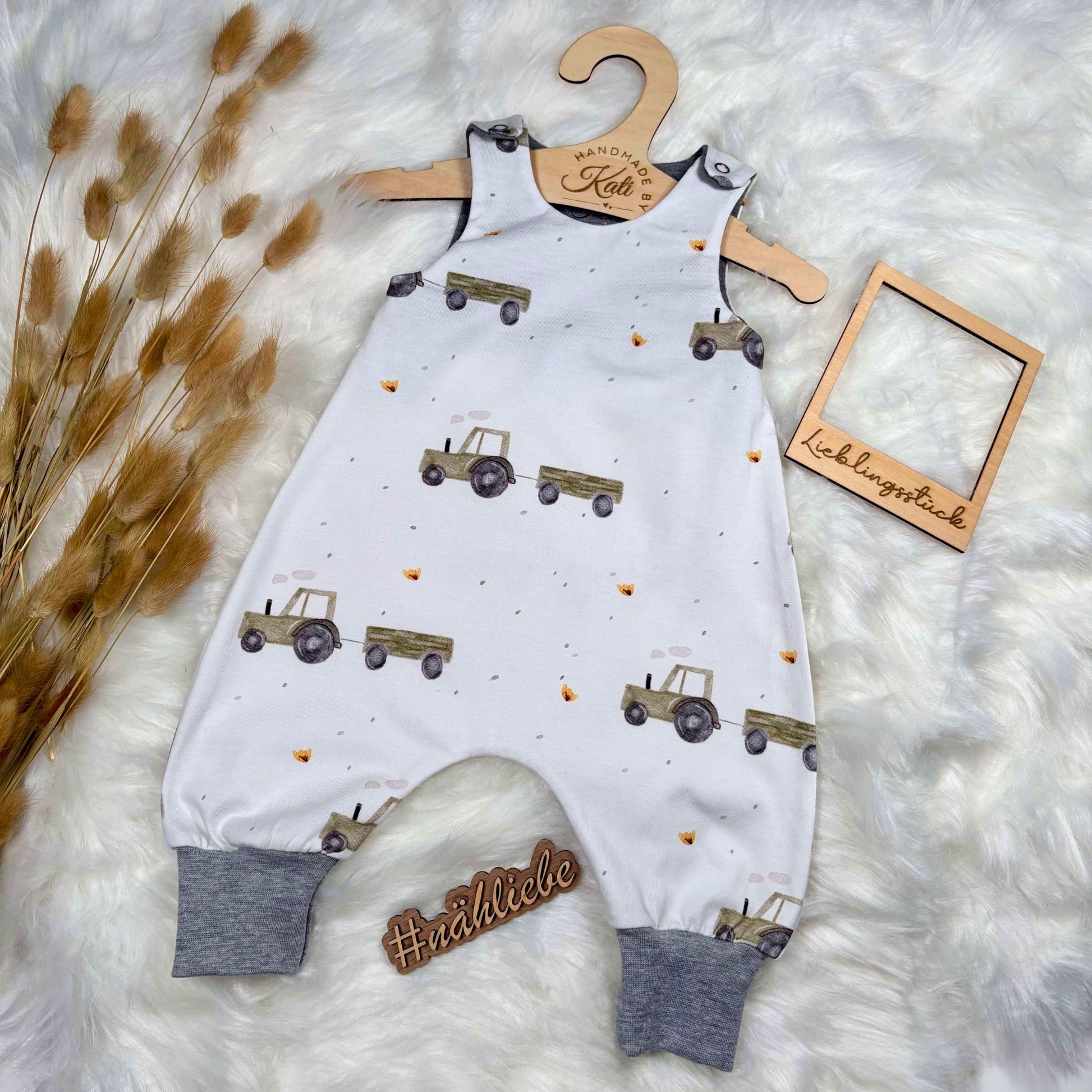 Baby Strampler Traktor Set handgenäht · Gr. 56–80 · Jungen · Handmade by Kati