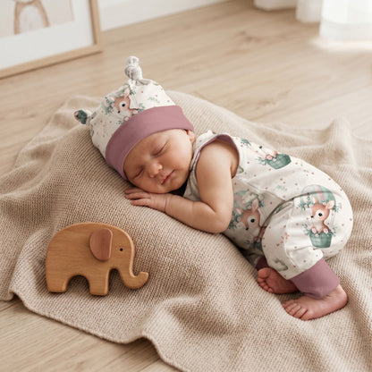 Baby Strampler Reh Set altrosa handgenäht · Gr. 56–80 · Handmade by Kati
