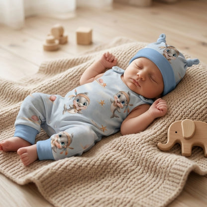 Baby Strampler Delphine Set blau | handgenäht | Gr. 56–80