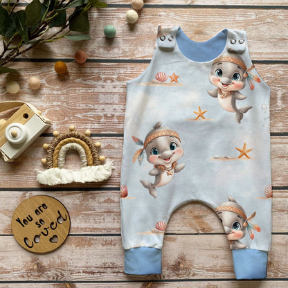 Baby Strampler Delphine Set blau | handgenäht | Gr. 56–80
