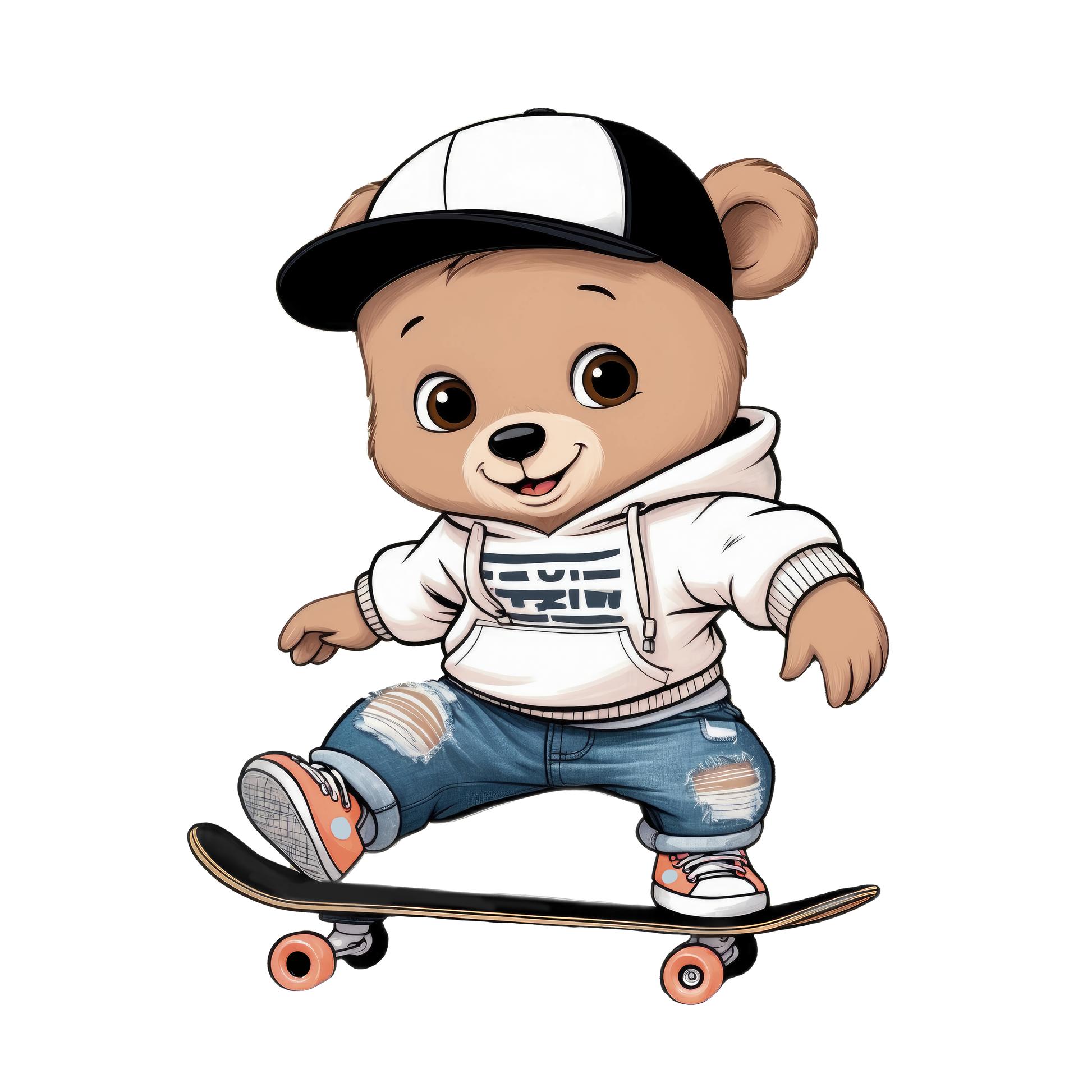 Skater Bär DTF Transfer 15cm – Bügelbild Bär Skateboard Applikation