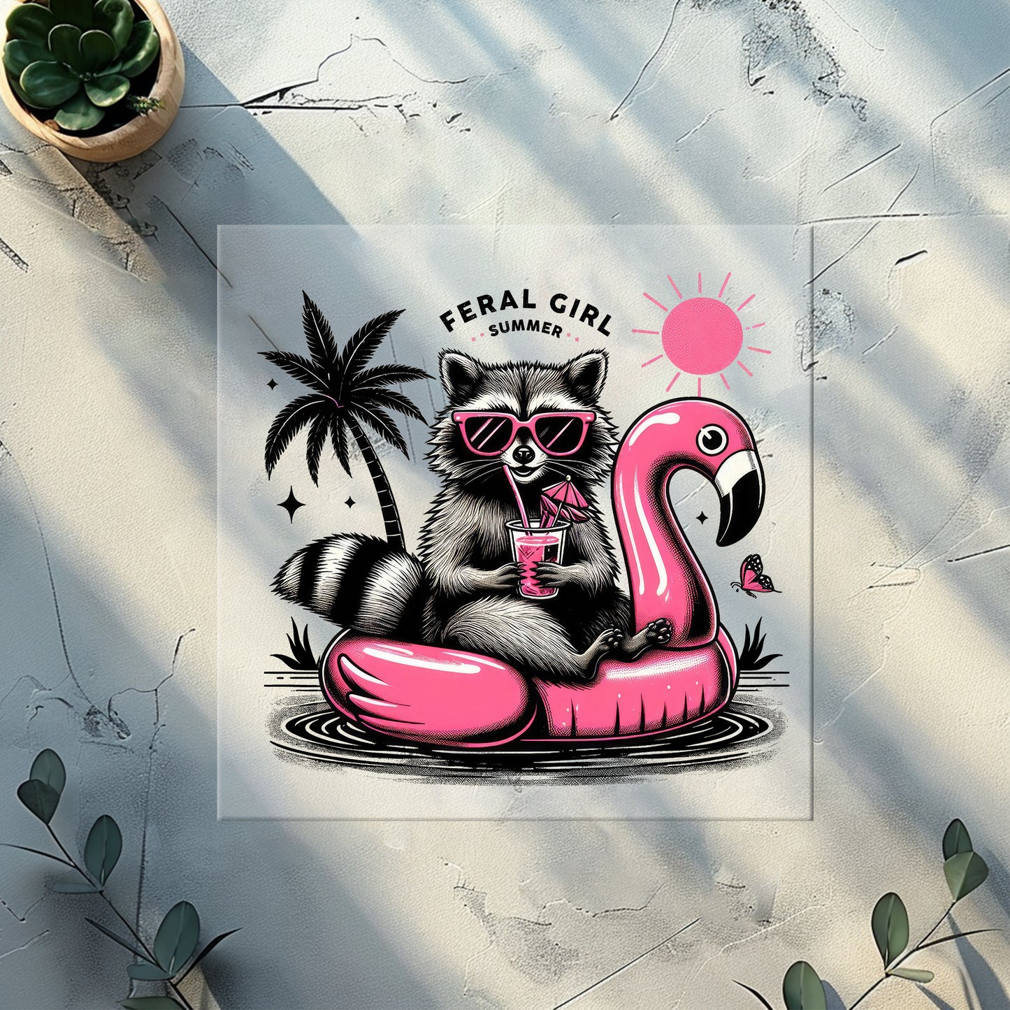Waschbär Pool Party Bügelbild DTF Transfer – Sommer Kinderkleidung Handmade by Kati