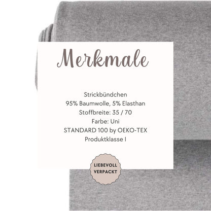 Cuff fabric in light grey mottled - fine rib