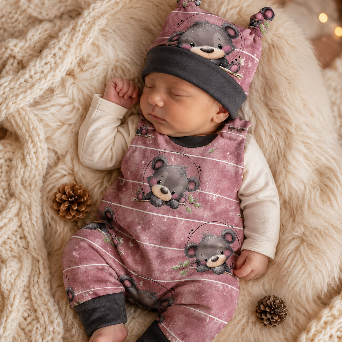 Baby Strampler Winterbärchen Set | handgenäht | Gr. 56–80