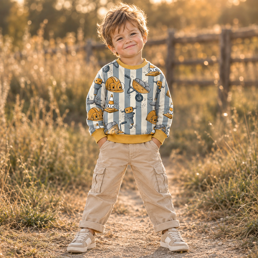 Kinderpullover „Baumeister“  – handgenäht aus Baumwolle