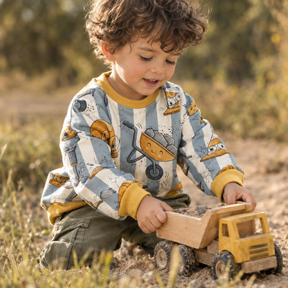 Kinderpullover „Baumeister“  – handgenäht aus Baumwolle