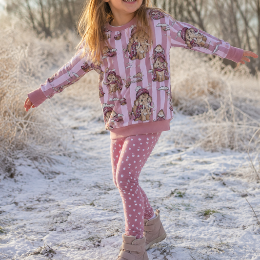 Kinder Set „MammutBande" rosa – Pullover & Leggings, handgenäht