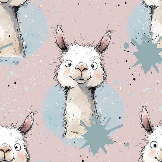 Kinderstoff 0,5m Rib Jersey Meterware „Rosa Lama"