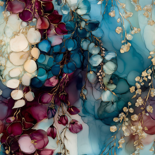 Saphirblüten | Blumen Stoff Meterware | Edler Blütenstoff