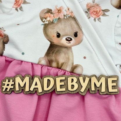 Baby Wickelkleid kleine Bären rosa Vorderansicht – handgemacht French Terry