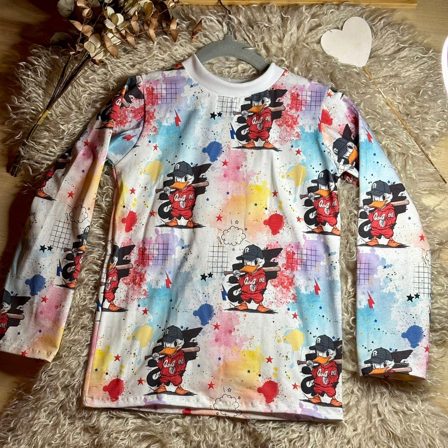 Baseball Ente Stoff Rib Jersey – Kinderstoff Ente Motiv Meterware