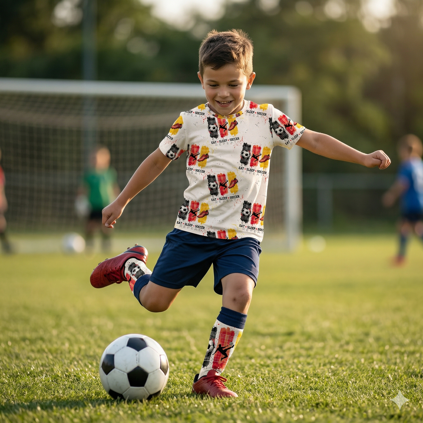 Eat Sleep Soccer Repeat | Fussball Stoff Meterware | Kinderstoff