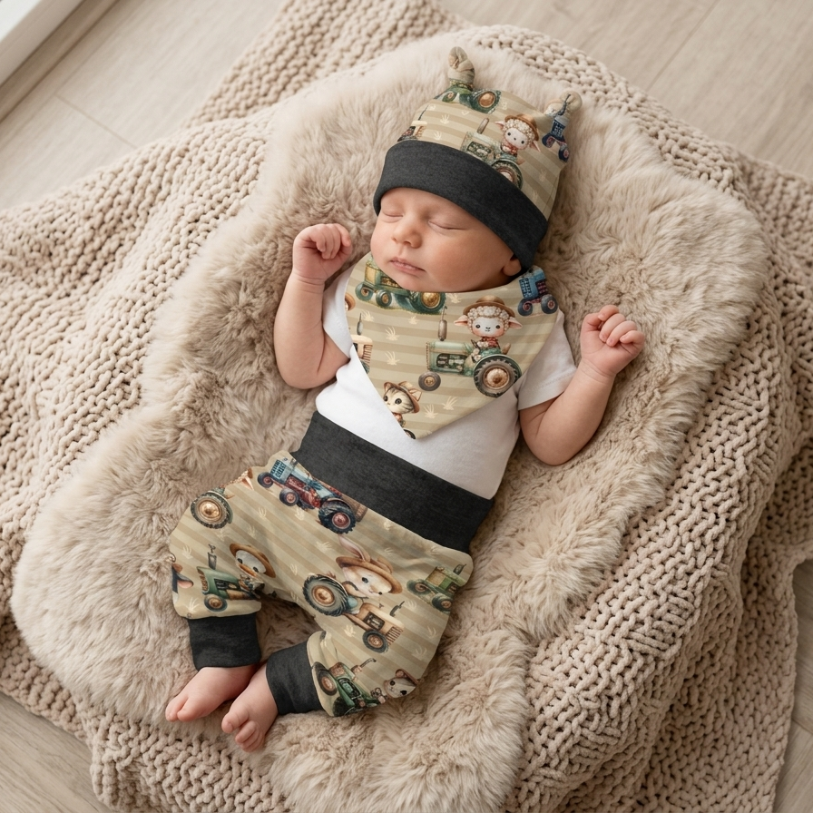 Pumphose Baby Bauernhof handgenäht | French Terry Set personalisiert