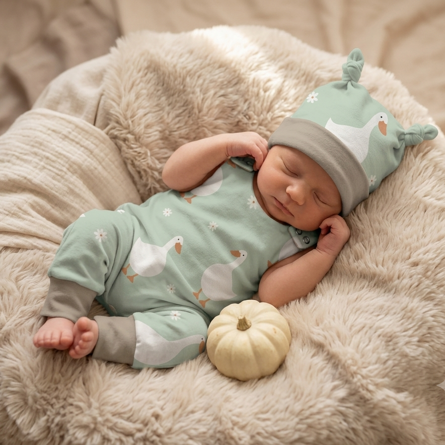 Baby Strampler Frühlingsgänse Set | handgenäht | Gr. 56–80