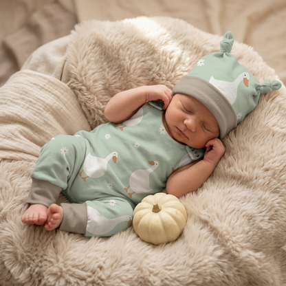 Baby Strampler Frühlingsgänse Set | handgenäht | Gr. 56–80