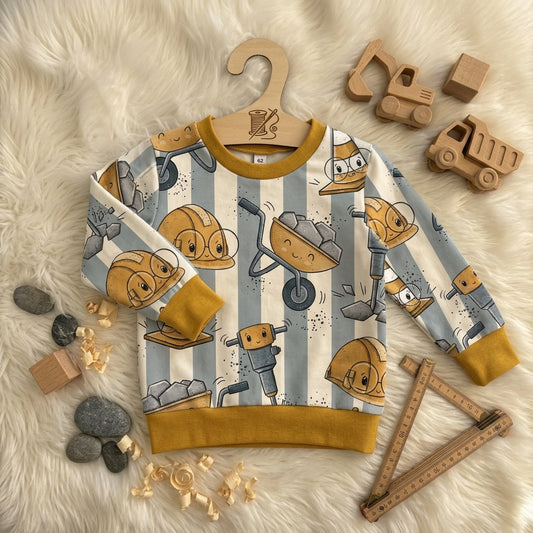 Kinderpullover „Baumeister“  – handgenäht aus Baumwolle