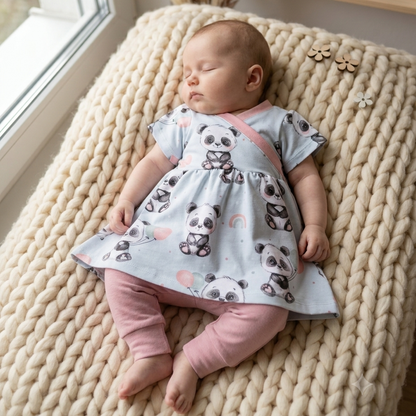 Baby Wickelkleid kleiner Panda Set | Handmade | Gr. 56 - 86