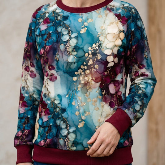 Saphirblüten | Blumen Stoff French Terry