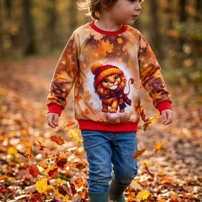 Kinderpullover „Löwe" braun – handgenäht aus Baumwolle, Gr. 116