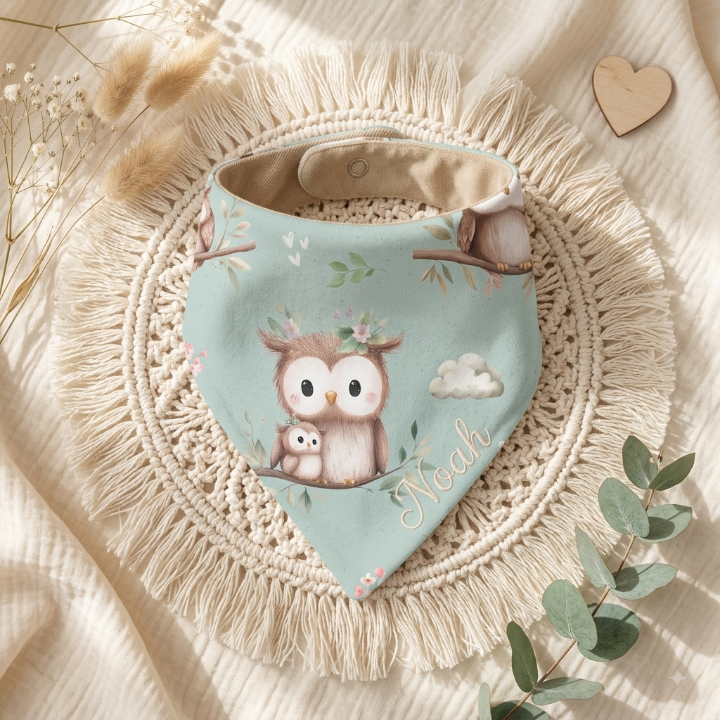 Pumphose Baby Eule mint handgenäht | French Terry Set personalisiert