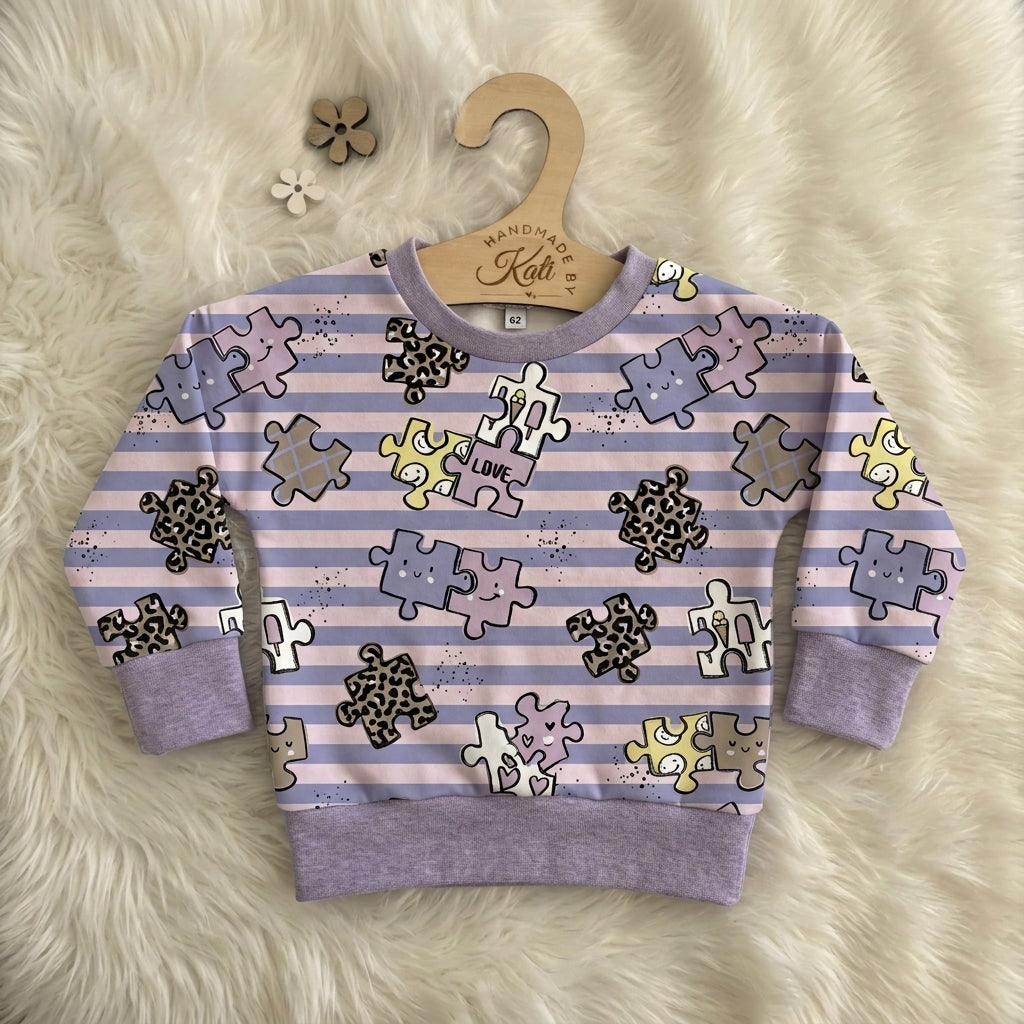 Puzzle Stoff „Puzzle Love" - Kinderstoff Meterware | Katzengold Design