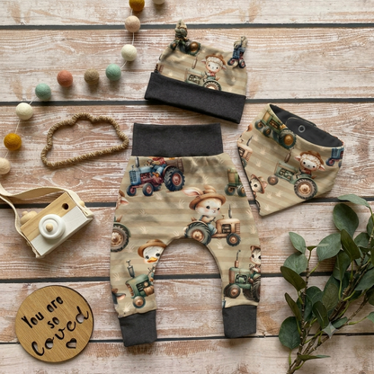 Pumphose Baby Bauernhof handgenäht | French Terry Set personalisiert