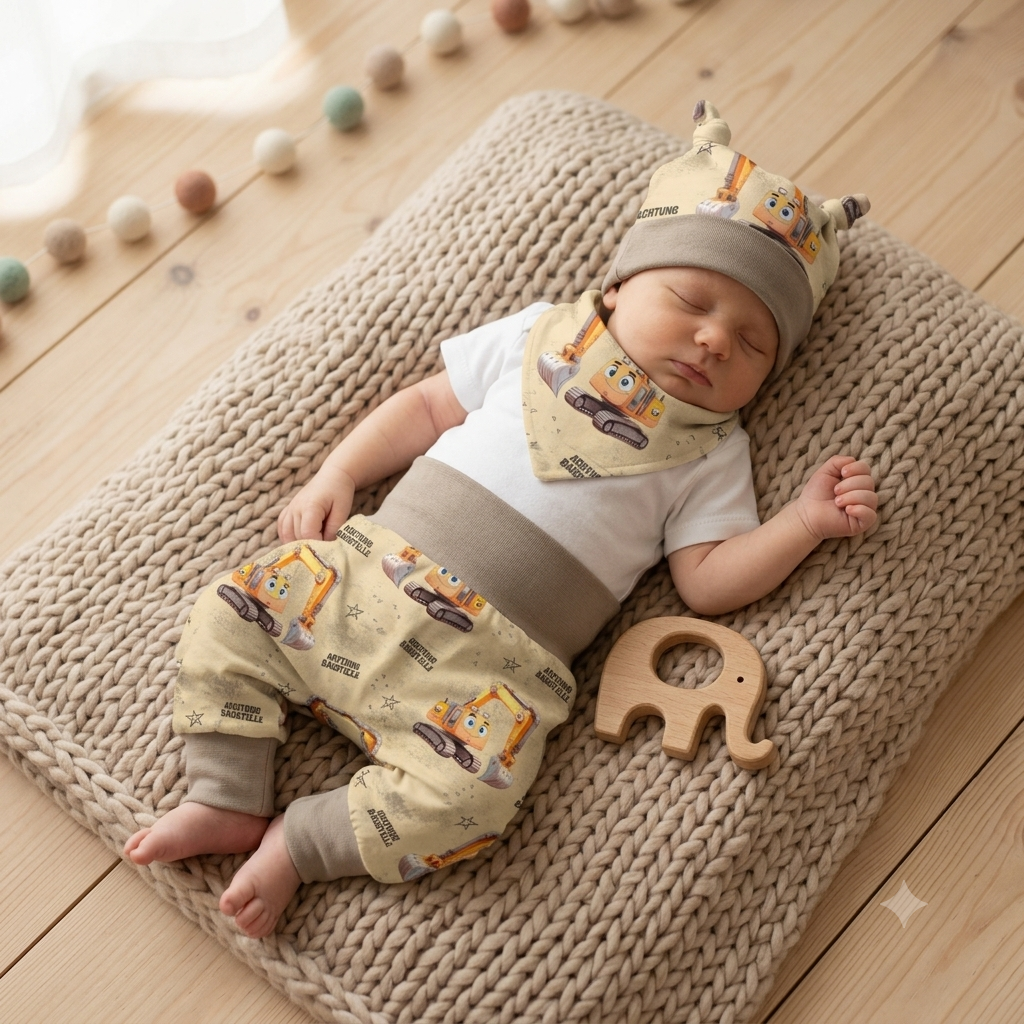 Pumphose Baby "Achtung Baustelle" handgenäht |  Set personalisiert