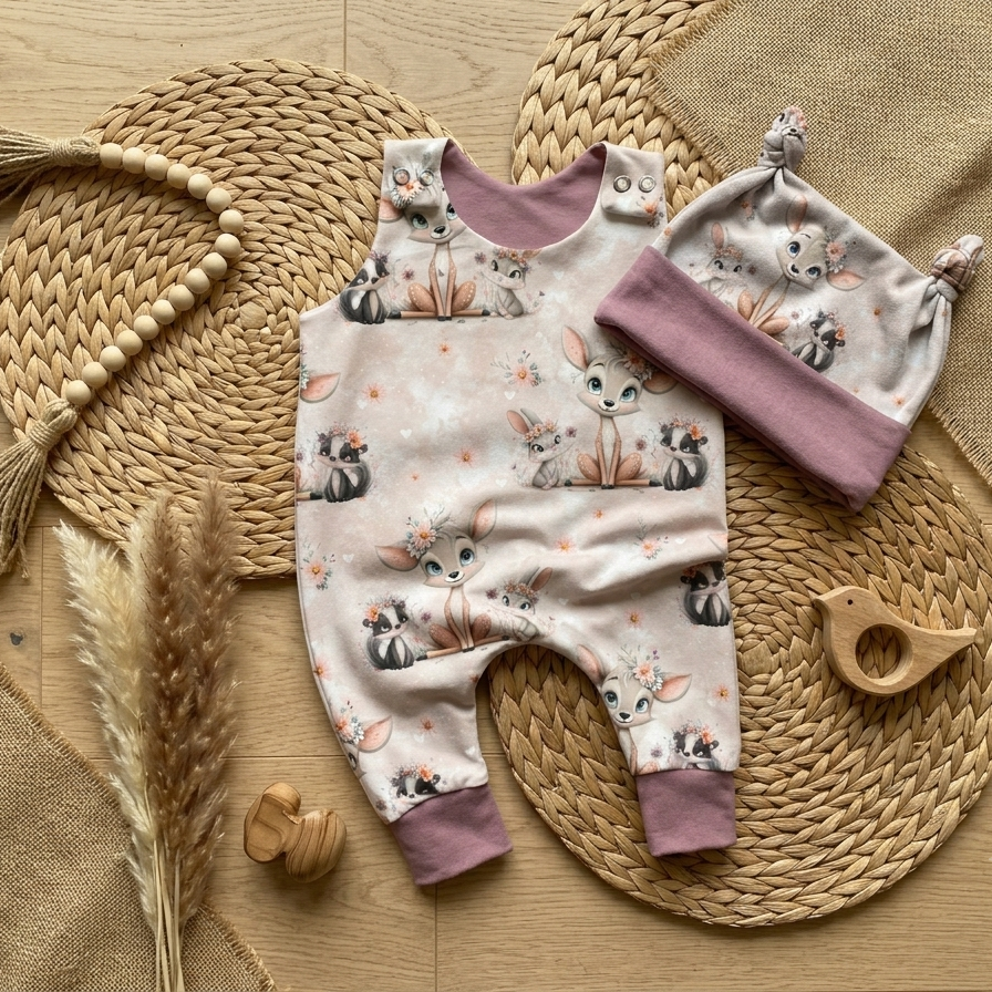 Baby Strampler Waldfreundschaft Set | handgenäht | Gr. 56–80