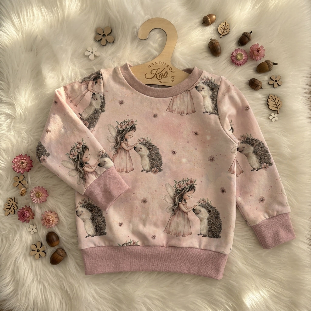 Kinderpullover Igel & Feen „Waldmagie" – French Terry, handmade