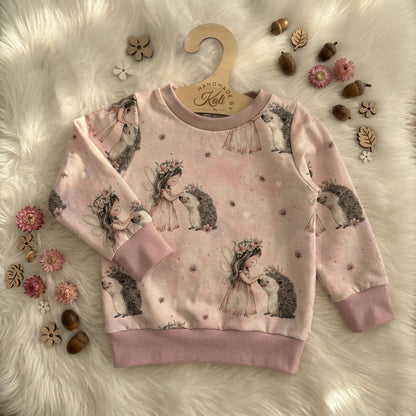 Kinderpullover Igel & Feen „Waldmagie" – French Terry, handmade