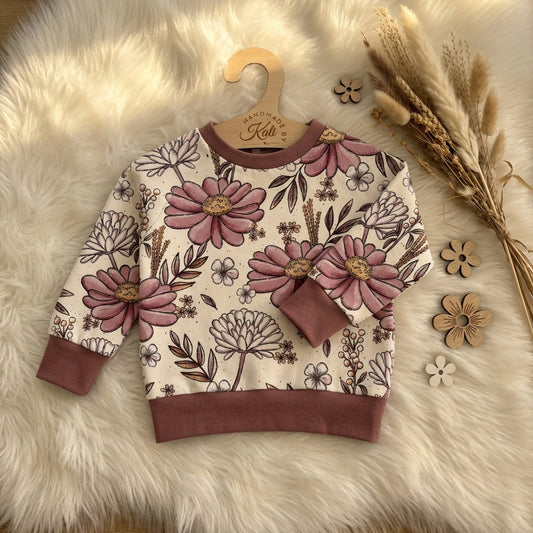 Kinderpullover „WiesenHerbst“ cremeweiß – handgenäht aus Baumwolle