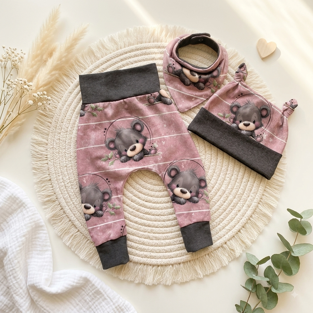 Pumphose Baby "Winterbärchen" handgenäht |  Set personalisiert