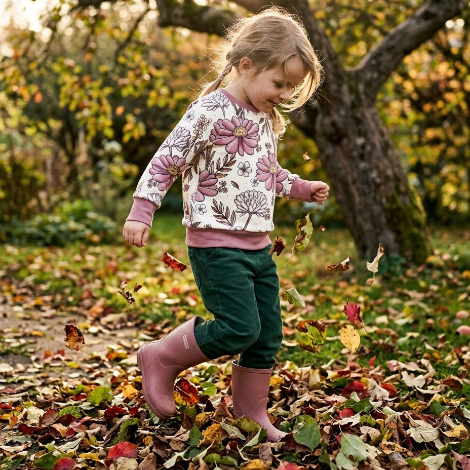 Kinderpullover „WiesenHerbst“ cremeweiß – handgenäht aus Baumwolle