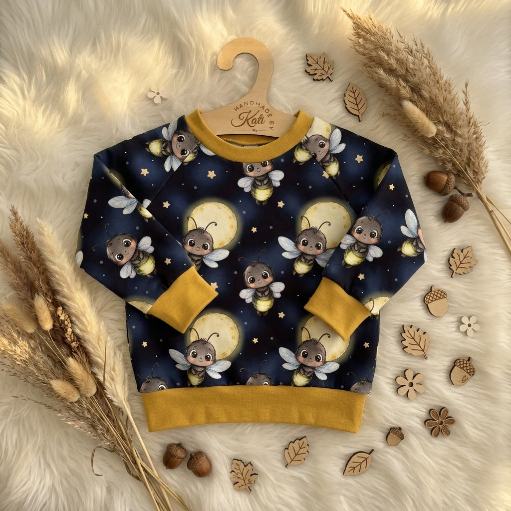 Kinderpullover „kleiner Leuchtkäfer" – French Terry, handmade