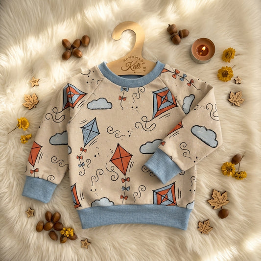 Kinderpullover „Drachenwind“ beige – handgenäht aus Baumwolle
