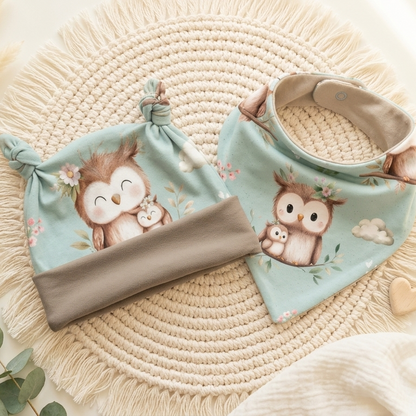 Pumphose Baby Eule mint handgenäht | French Terry Set personalisiert