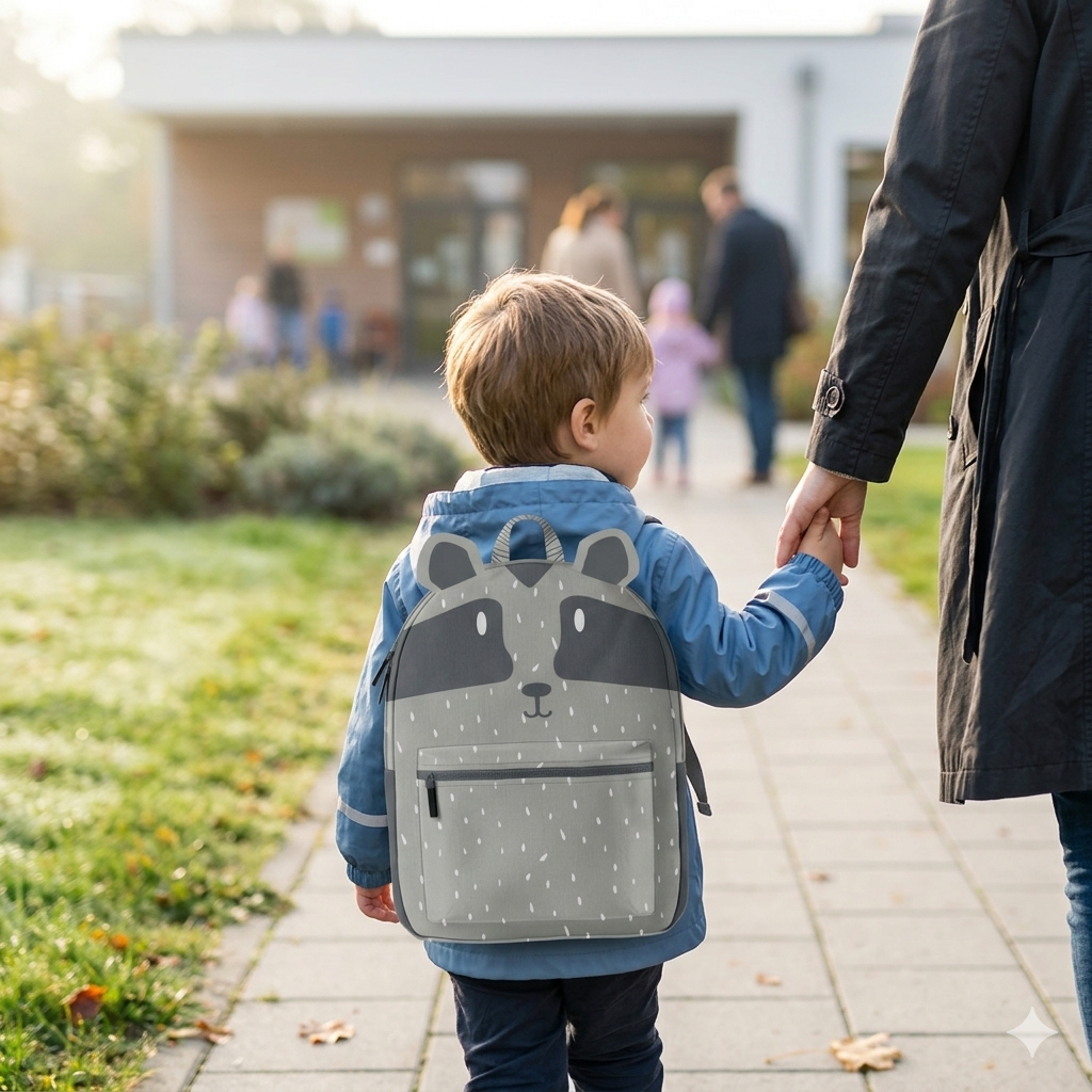 Rucksack Nähpanel für Kinder – Waschbär Motiv Panel für DIY Kinderrucksack