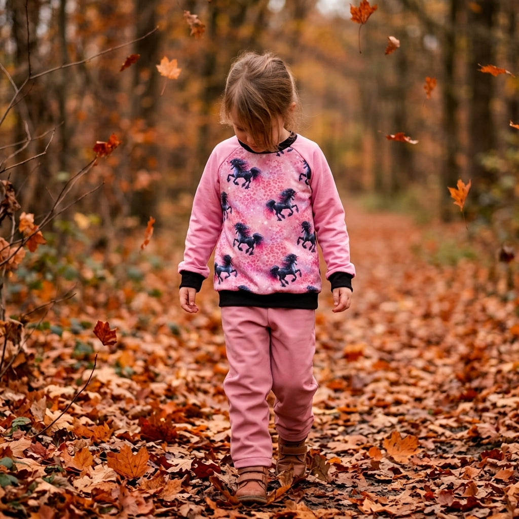 Einhorn Kinderpullover rosa – handgenähter Raglanpullover aus Baumwolle