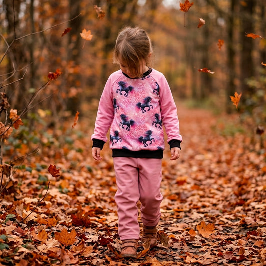 Einhorn Kinderpullover rosa – handgenähter Raglanpullover aus Baumwolle