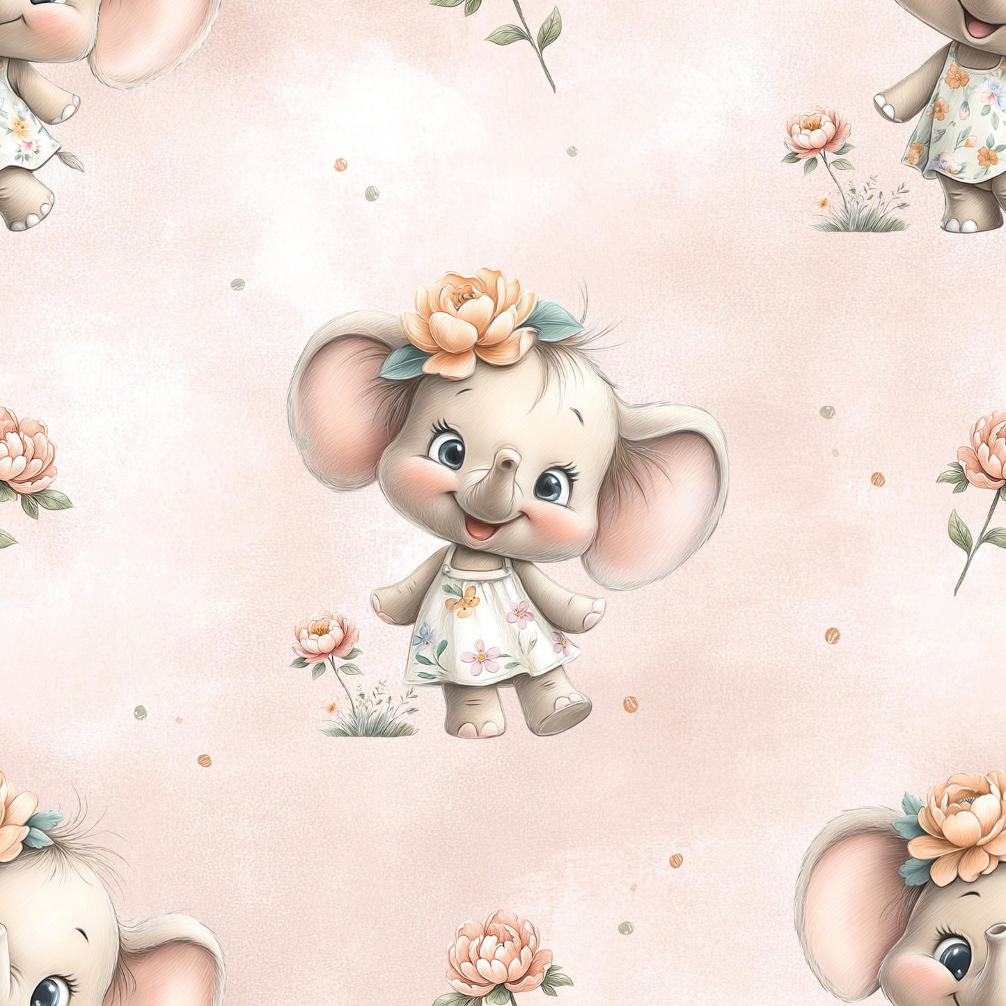 Lotti Elefant | Elefanten Stoff Meterware | Kinderstoff
