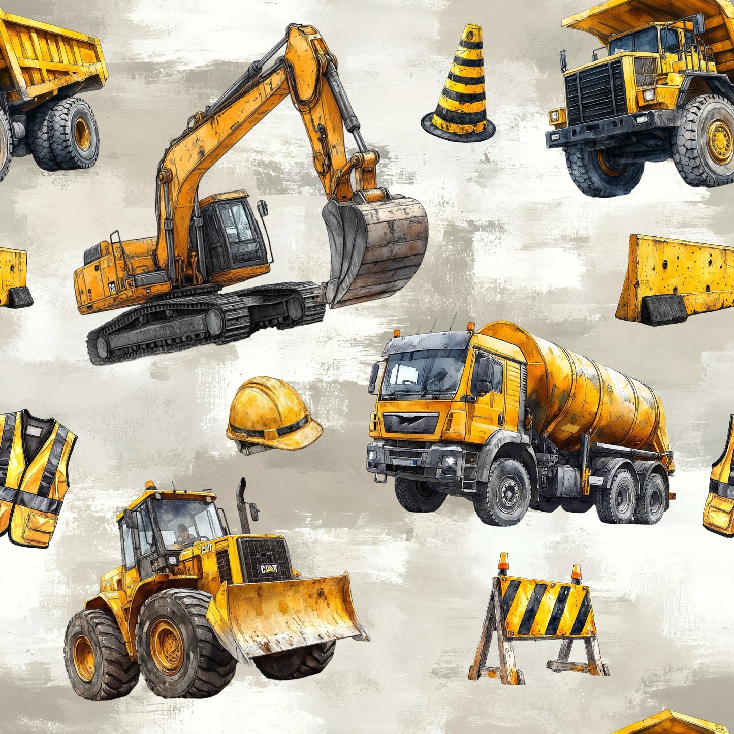Große Baustelle | Bagger Stoff Meterware | Kinderstoff