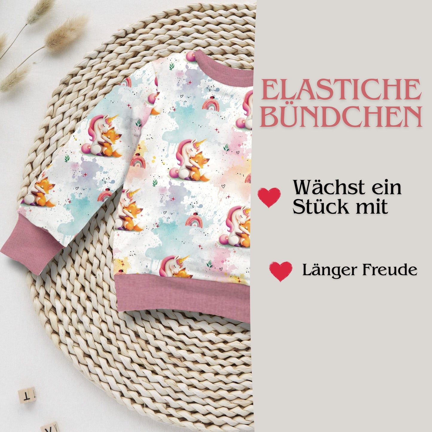 Sweatshirt Einhorn Fuchs Kinder Detailaufnahme – French Terry handgemacht Mädchen