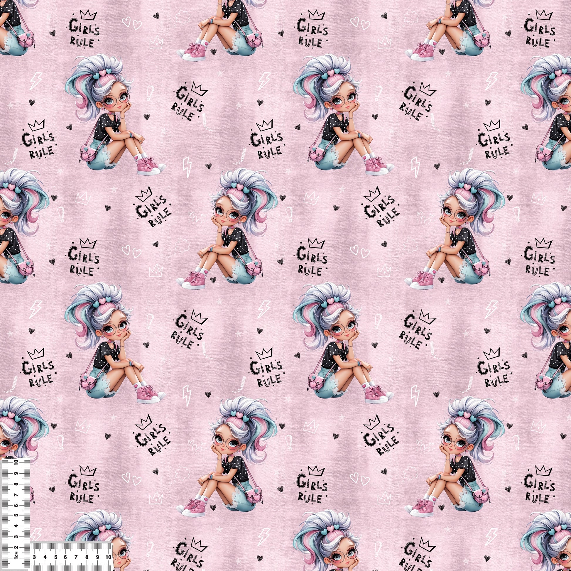 Girls Rule Kinderstoff French Terry Meterware – Mädchen Motiv Nähprojekt