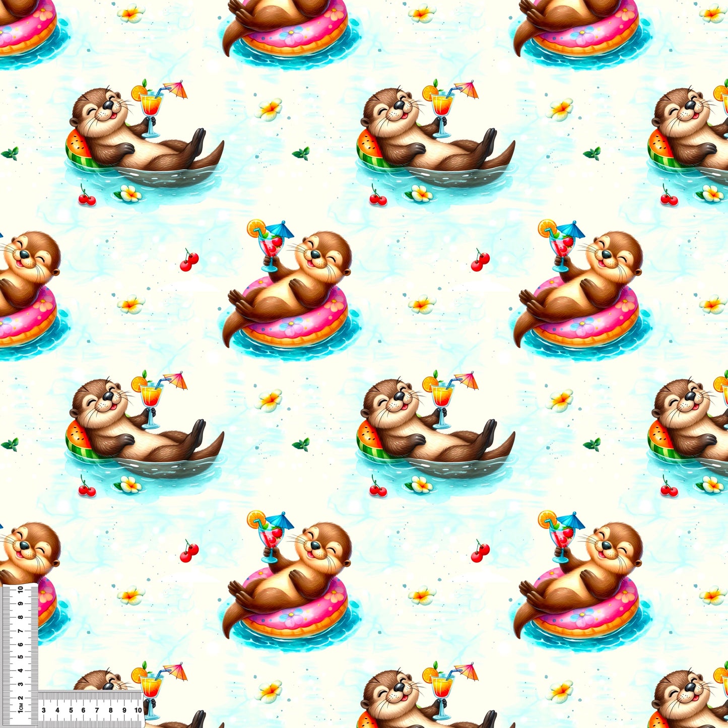 Sommer Otter Poolparty Stoff Rib Jersey – Kinderstoff Otter Motiv Meterware