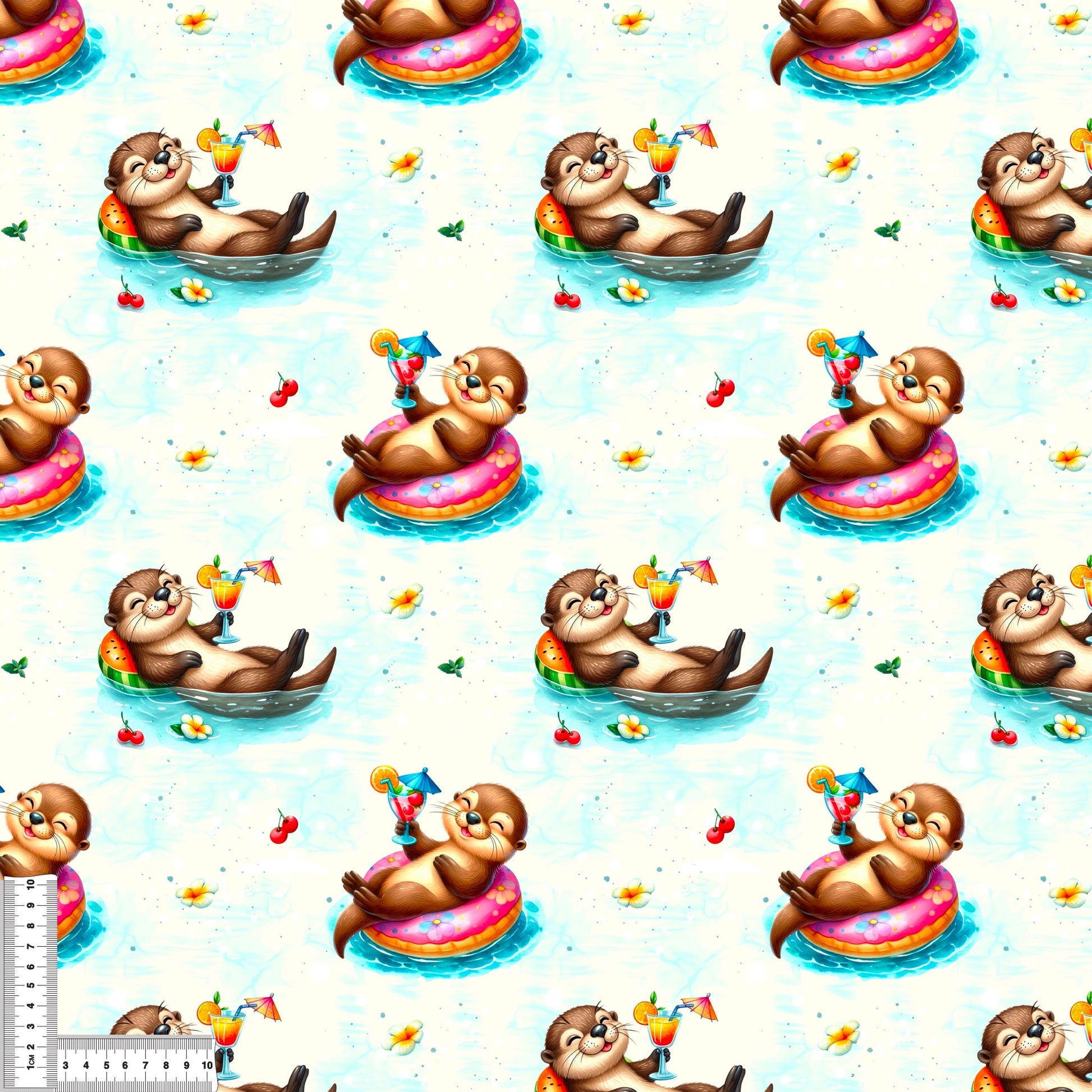 Sommer Otter Poolparty Stoff Rib Jersey – Kinderstoff Otter Motiv Meterware