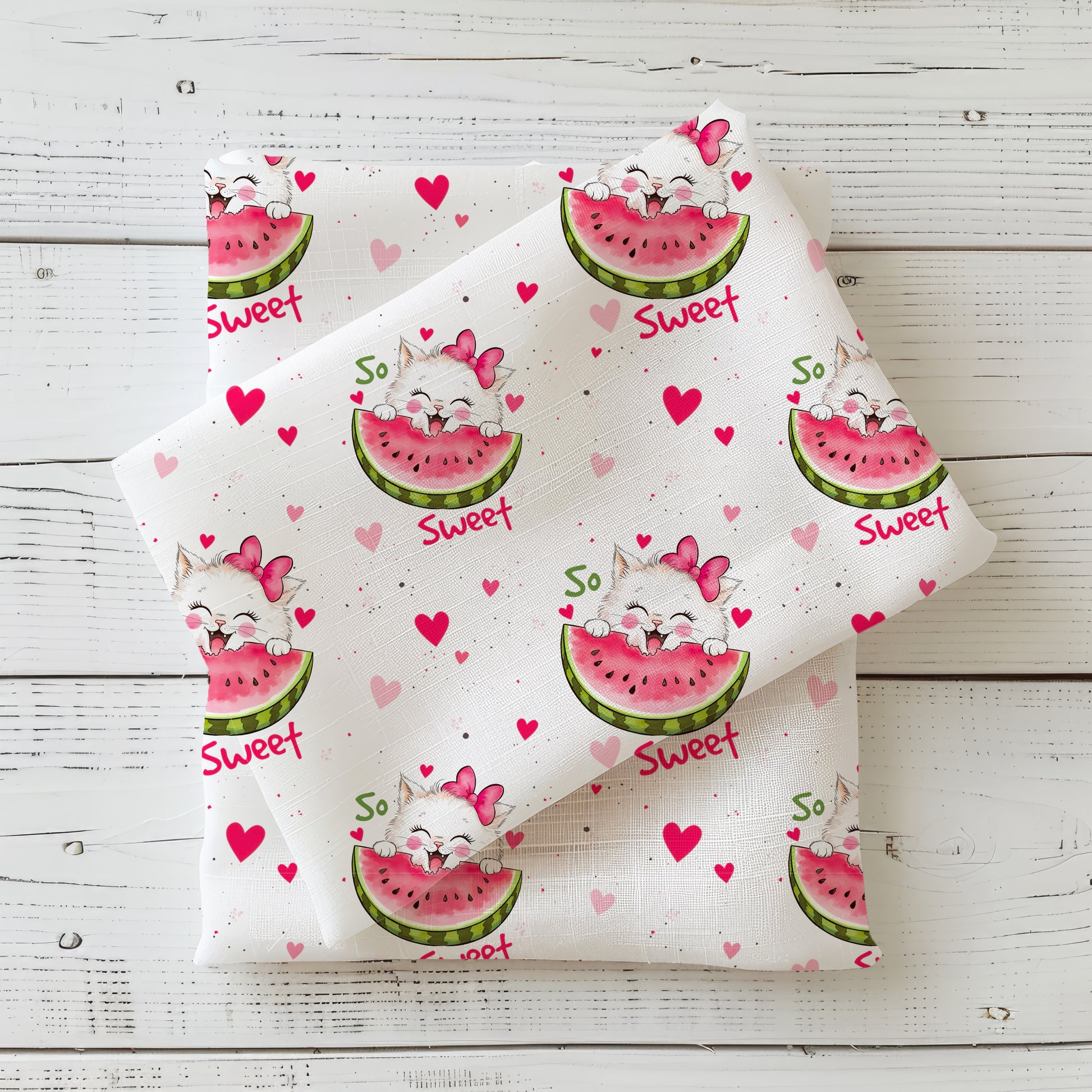 So Sweet Kinderstoff French Terry – Katze Motiv Meterware Nähprojekt Mädchen