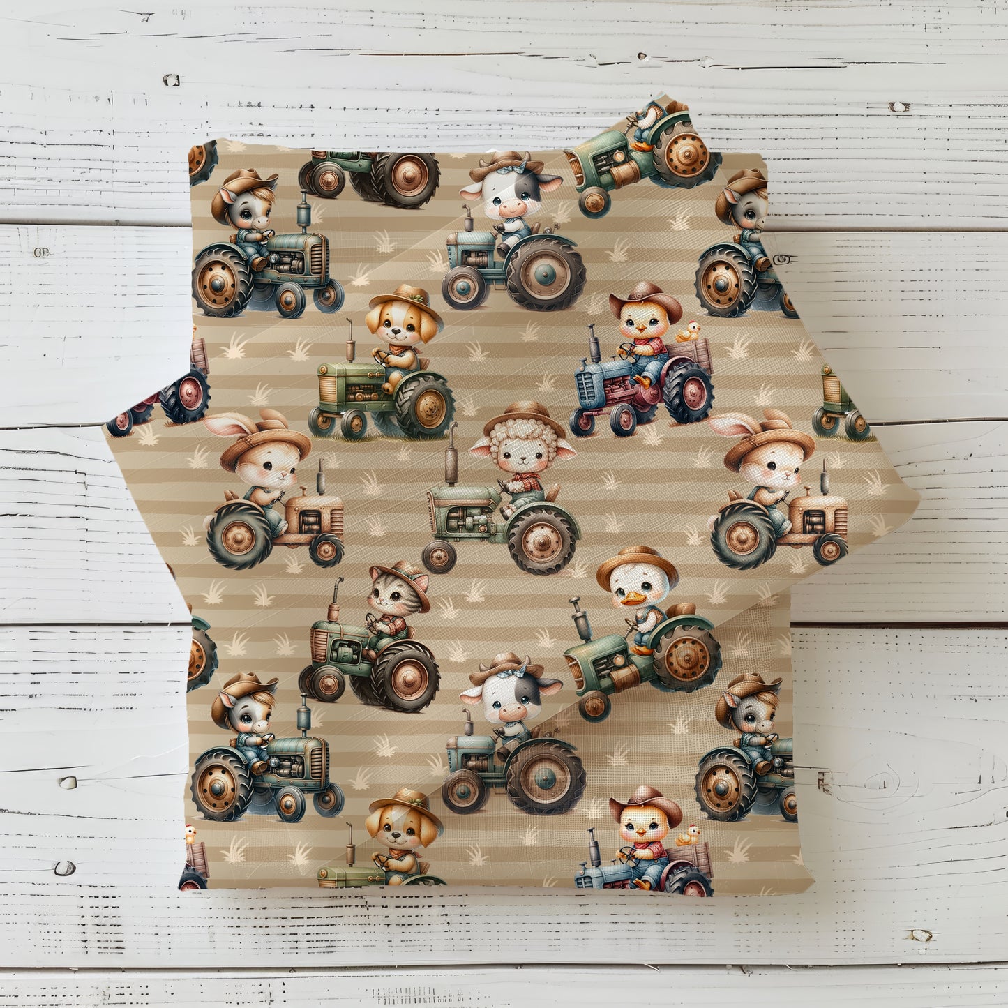 Bauernhof Traktor Kinderstoff French Terry – Fahrzeug Motiv Meterware Jungen