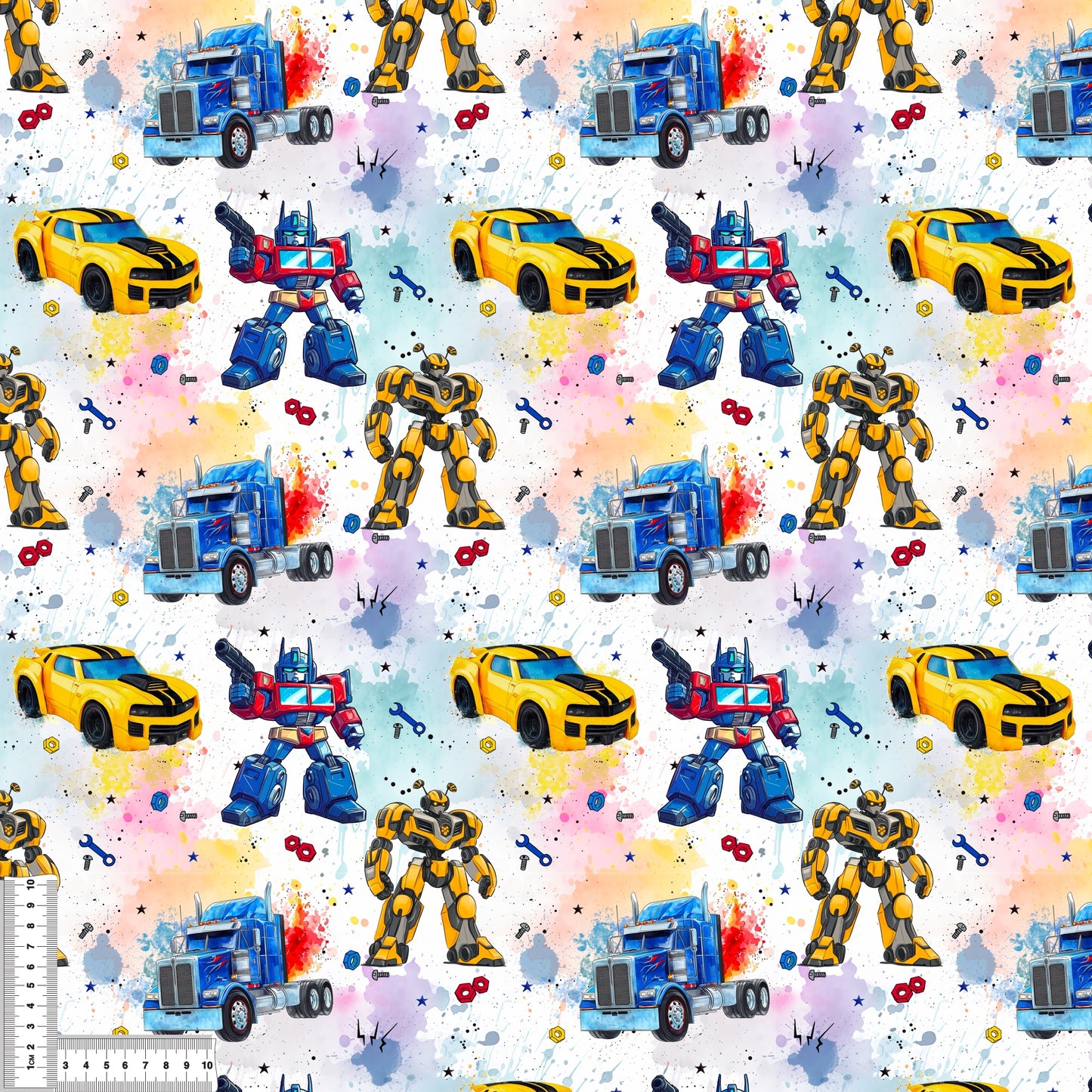 RobotCars Regenbogen Kinderstoff French Terry – Roboter Auto Meterware