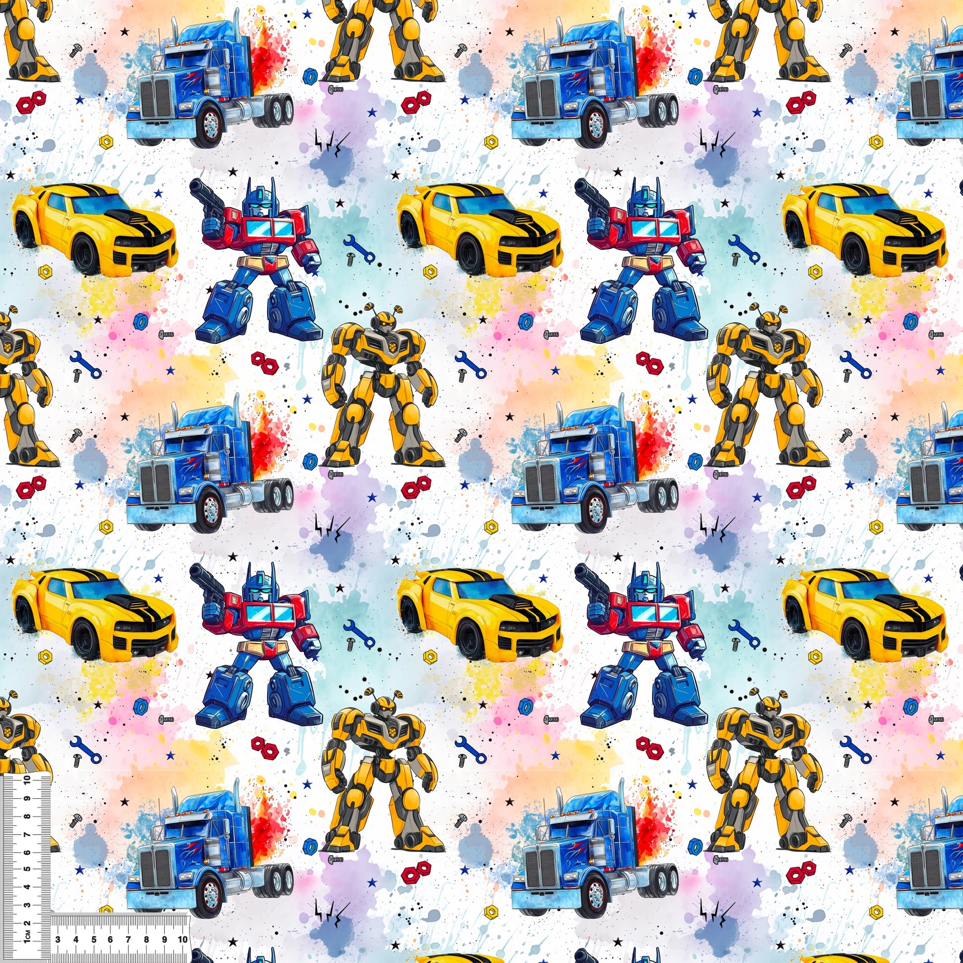 RobotCars Regenbogen Kinderstoff French Terry – Roboter Auto Meterware