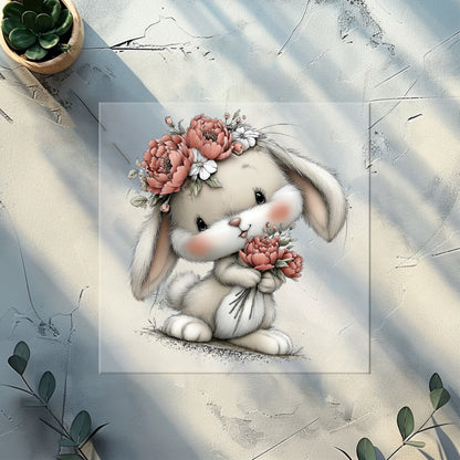Hase Kinder Bügelbild „Frühlingshase“ | DTF Transfer für Kleidung & Accessoires